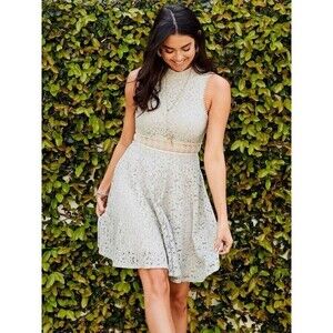 Altar’d‎ State Ivory and Dusty Blue Lace A-line Dress Small